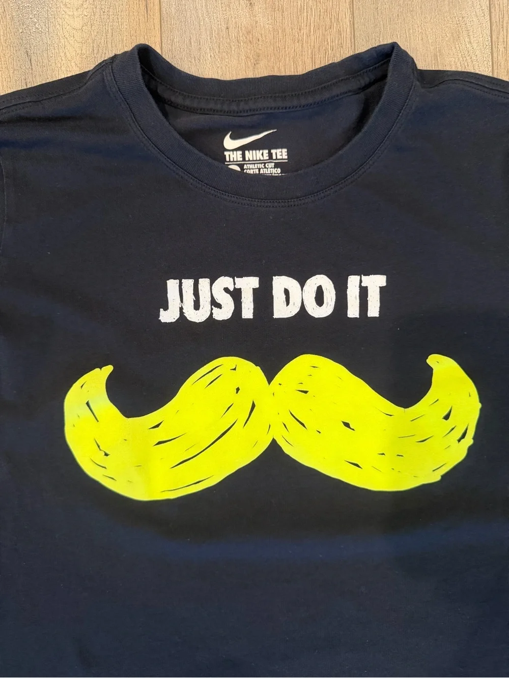 Nike Black Short Sleeve Tee with Neon Yellow Mustache Graphic